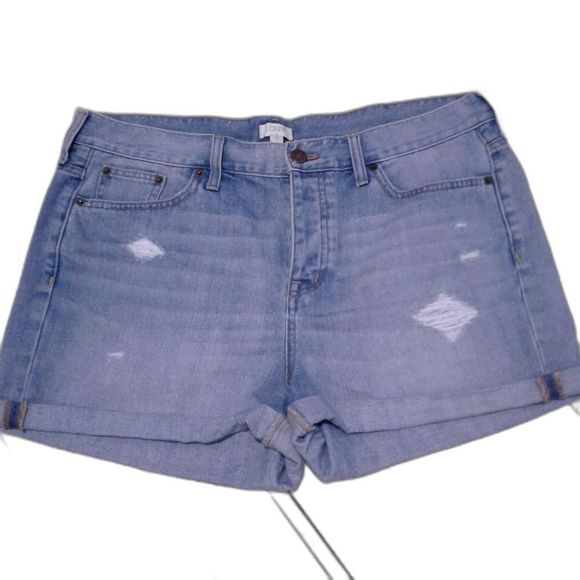 J.Crew Distressed Blue Denim Jean Shorts Button Fly Cuffed Size 31 - Picture 1 of 5